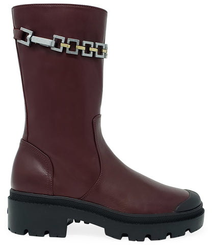 PALLADIUM BURGUNDY LEATHER CHAIN LINK BOOT