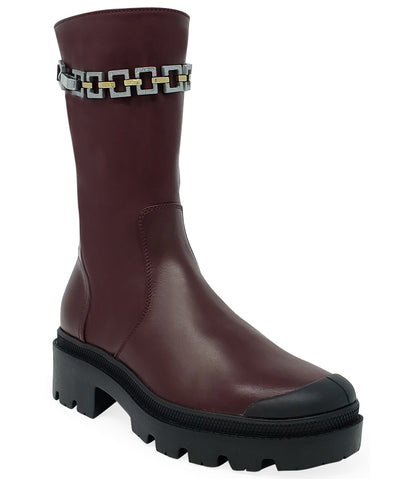 PALLADIUM BURGUNDY LEATHER CHAIN LINK BOOT