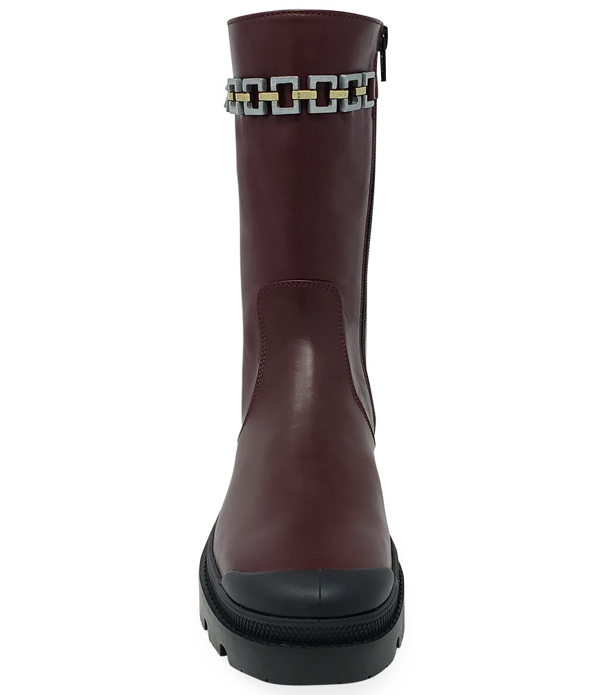 PALLADIUM BURGUNDY LEATHER CHAIN LINK BOOT