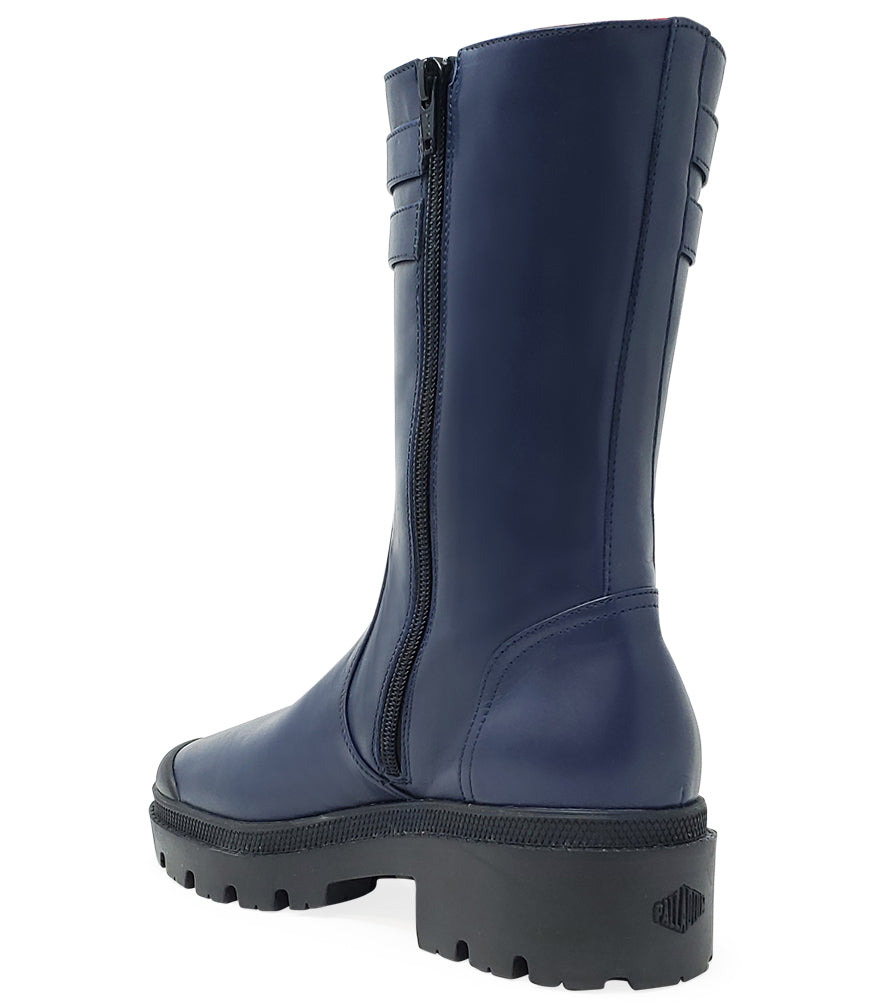 PALLADIUM BLUE LEATHER SHEARLING LINED DOUBLE BUCKLE BOOT