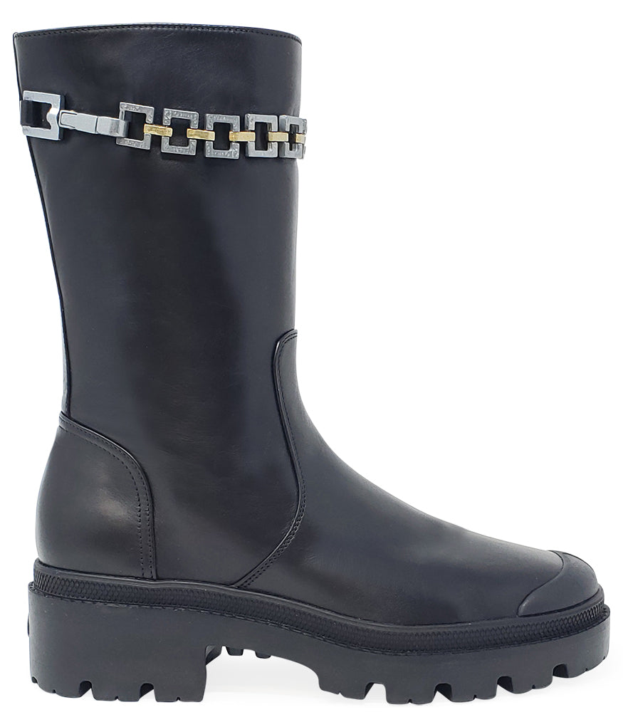 Madison Maison For Palladium Black Leather Chain Link Boot - MADISON MAISON