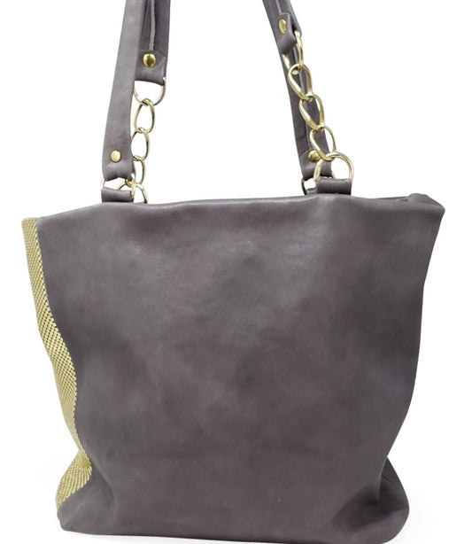 Laura B Milena Grey/Gold Leather Shopper Bag