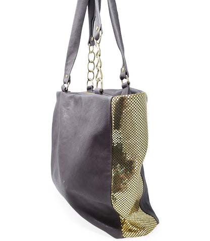 Laura B Milena Grey/Gold Leather Shopper Bag