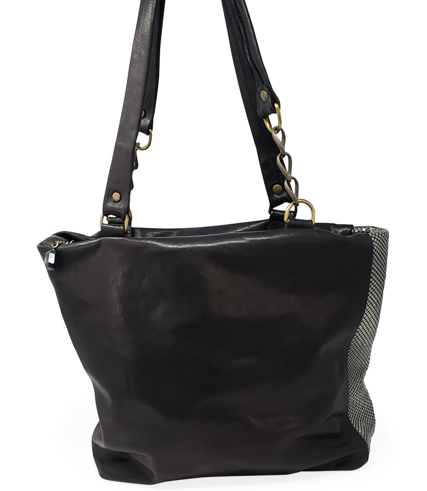 Laura B Milena Black Leather Shopper Bag