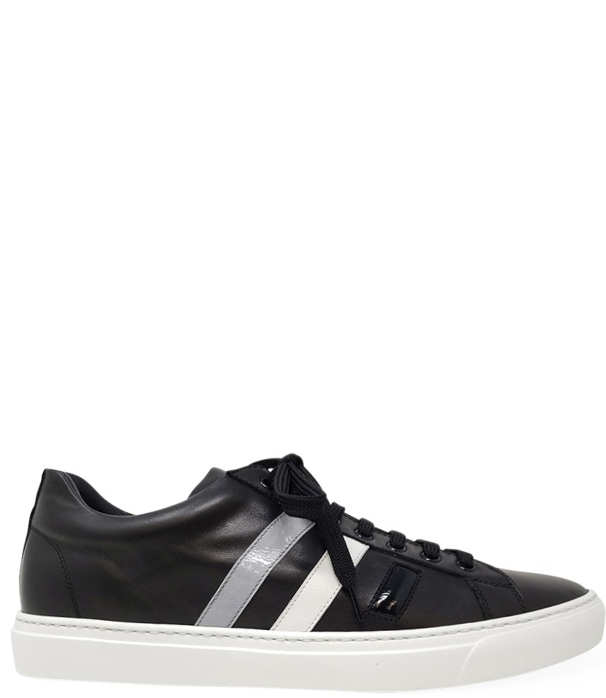 MADISON MAISON BLACK LEATHER 3 STRIPE MENS SNEAKER