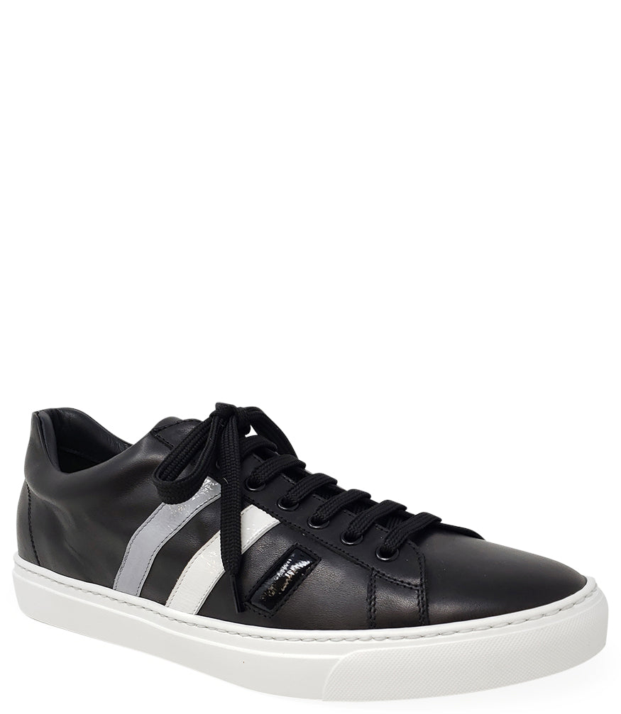 MADISON MAISON BLACK LEATHER 3 STRIPE MENS SNEAKER