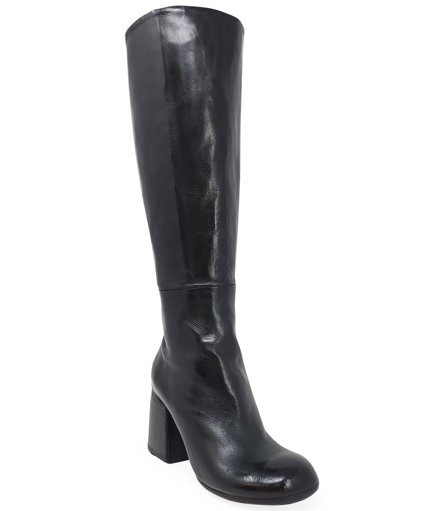 Madison Maison Black Leather Round Toe Knee High Boot