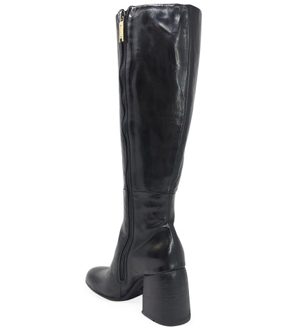 Madison Maison Black Leather Round Toe Knee High Boot