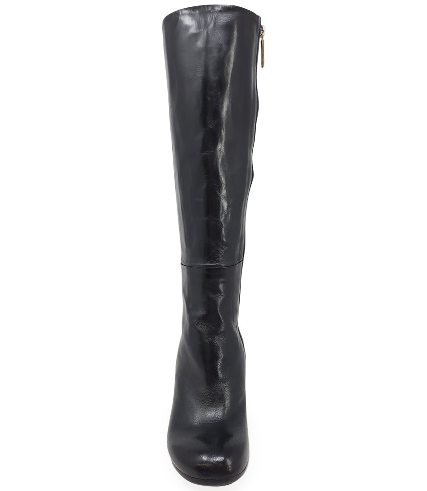 Madison Maison Black Leather Round Toe Knee High Boot
