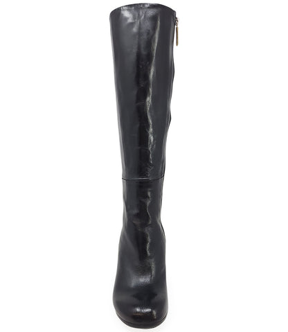 Madison Maison Black Leather Round Toe Knee High Boot