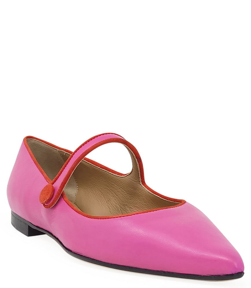 
                      
                        Ballet puntiagudo plano de cuero rosa
                      
                    