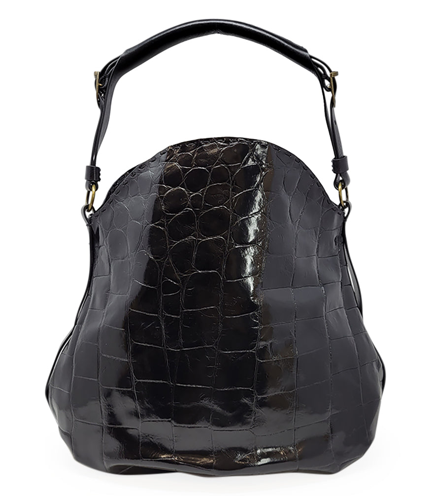 MADISON MAISON MOC CROC BLACK LEATHER CROSSBODY SHOULDER BAG - MADISON