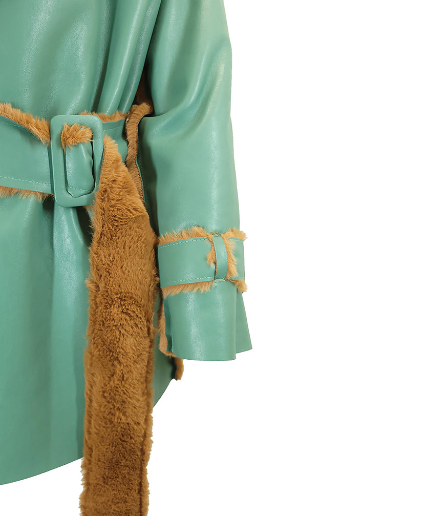 Madison Maison Green Faux Fur Reversible Short Coat - MADISON MAISON