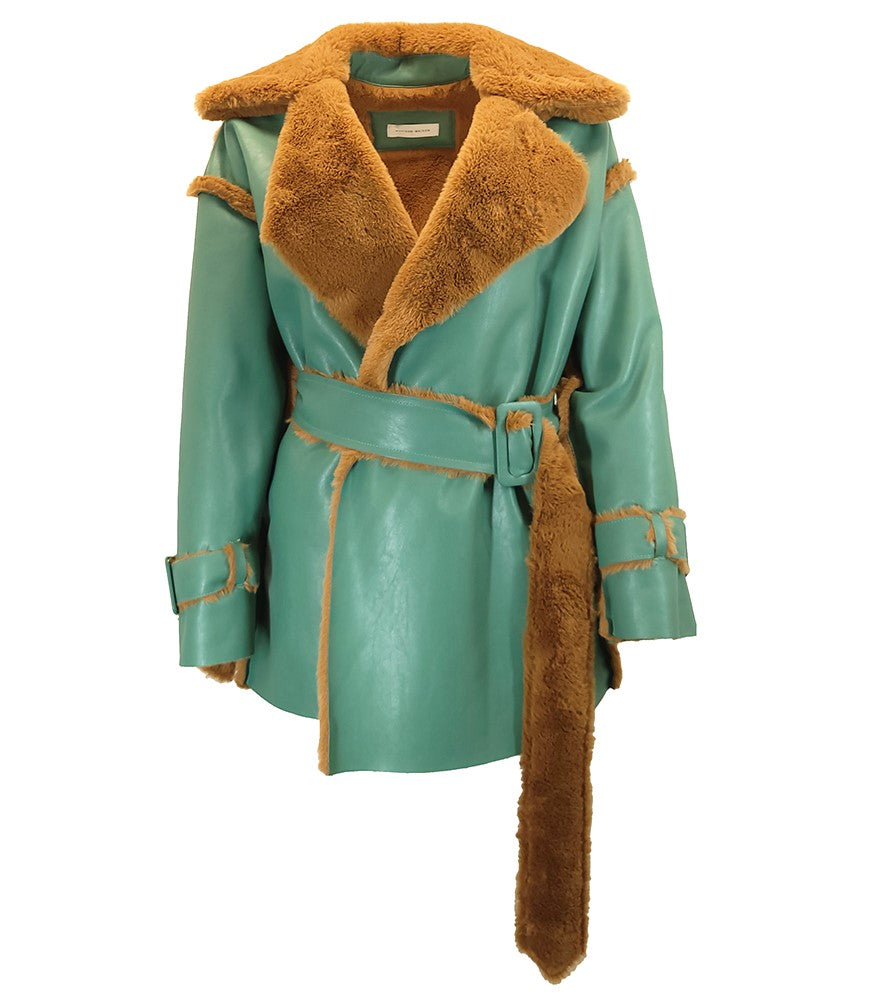 Madison Maison Green Faux Fur Reversible Short Coat - MADISON MAISON