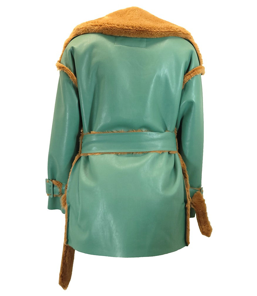 Madison Maison Green Faux Fur Reversible Short Coat - MADISON MAISON