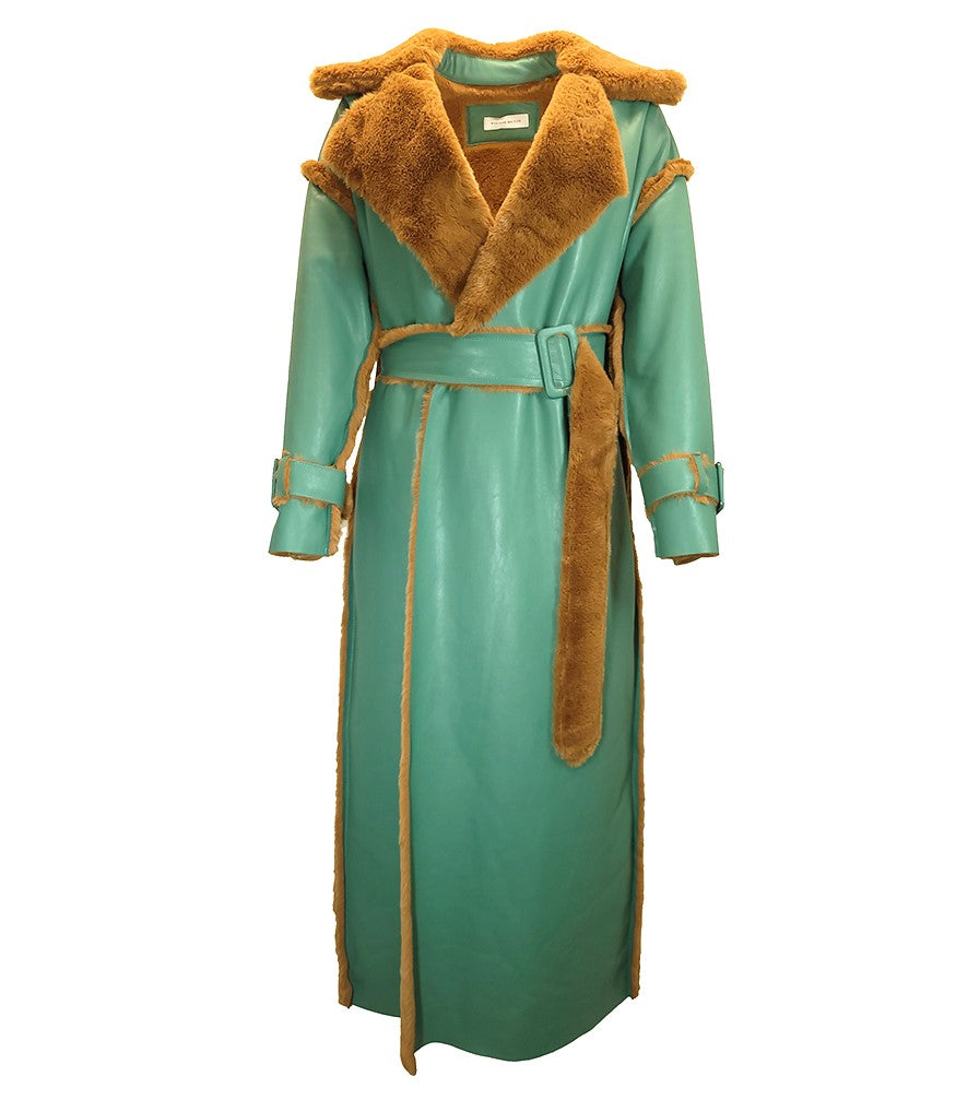 Madison Maison Green Faux Fur Reversible Long Coat - MADISON MAISON