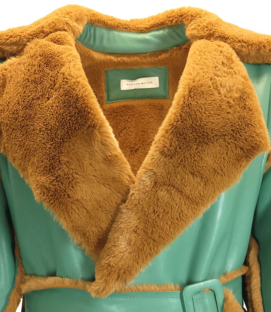 Madison Maison Green Faux Fur Reversible Long Coat - MADISON MAISON
