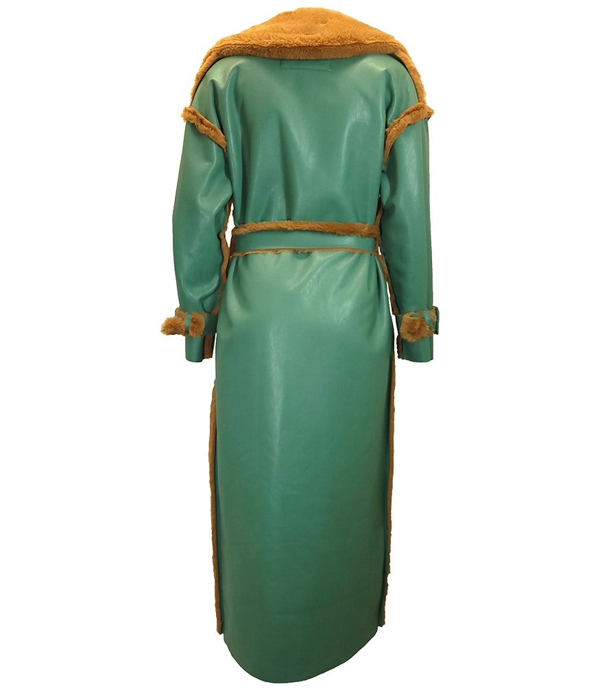 Madison Maison Green Faux Fur Reversible Long Coat - MADISON MAISON