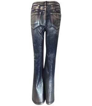 Women's straight-leg jeans made in Italy from coated stretch denim, featuring a high-rise fit and glossy foil finish for a bold, fashion-forward look.