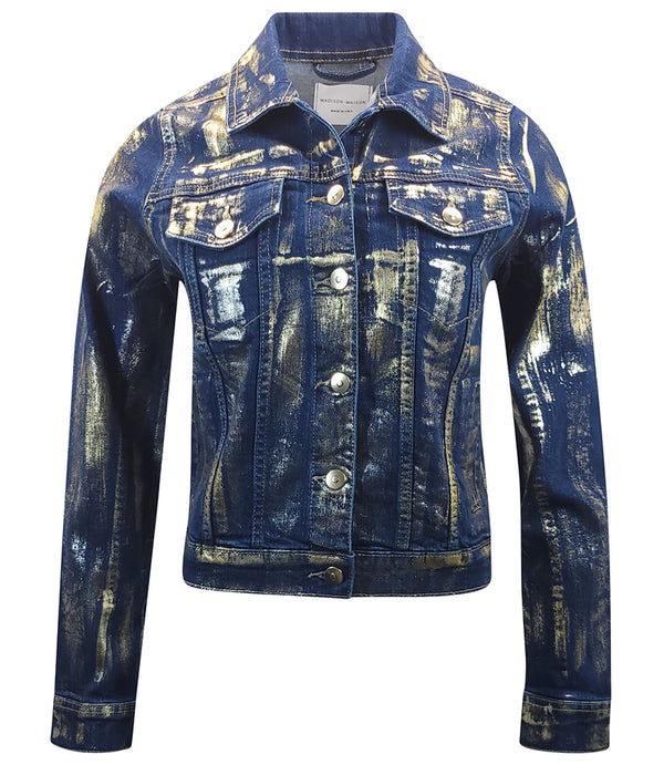 Madison Maison Dark Blue/Brown Cotton  Slim Jean Jacket - MADISON MAISON