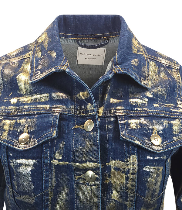 Madison Maison Dark Blue/Brown Cotton  Slim Jean Jacket - MADISON MAISON