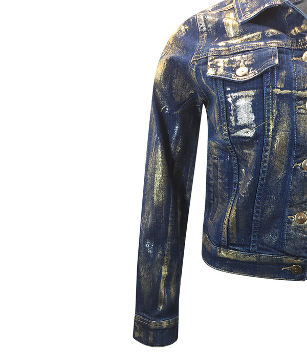 Madison Maison Dark Blue/Brown Cotton  Slim Jean Jacket - MADISON MAISON