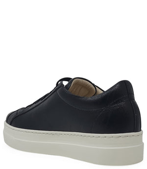 Low-top luxury sneaker featuring a smooth leather upper with a metallic finish, a signature star-shaped side detail, padded collar, lace-up front, and a thick rubber platform sole. Designed with a leather-lined interior and cushioned footbed for enhanced