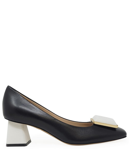 Madison Maison Black/White Leather Block Heel - MADISON MAISON