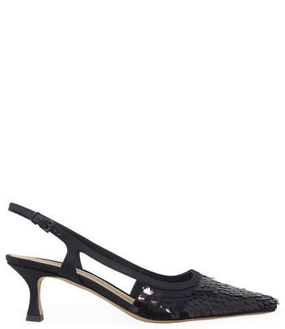 Roberto Festa Black Sequence Snip Toe Slingback Heel