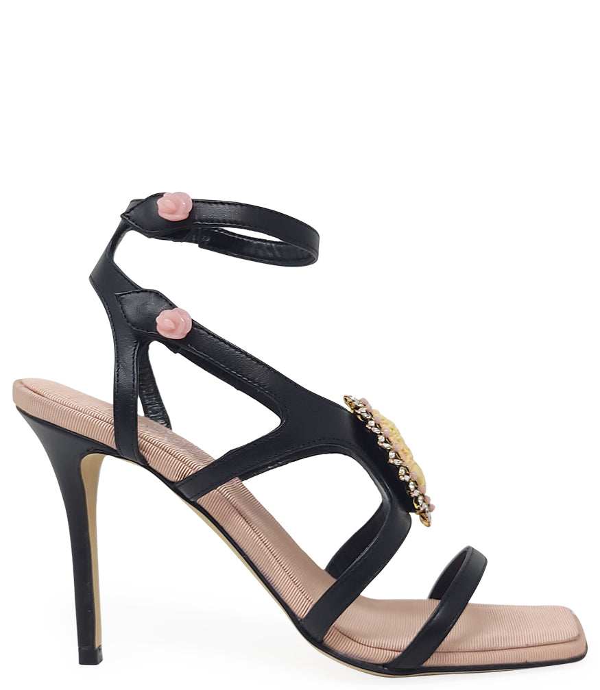 Madison Maison Black Pink High Heel  Leather With Cameo Detail - MADISON MAISON