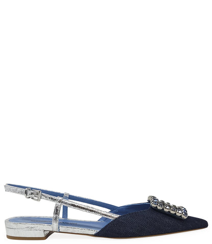 Madison Maison Denim/Silver Sling Back Flat - MADISON MAISON