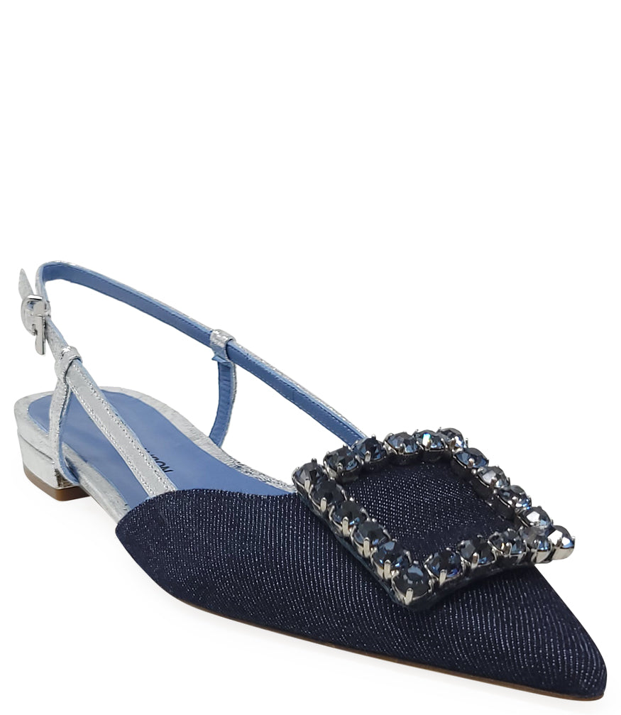 Madison Maison Denim/Silver Sling Back Flat - MADISON MAISON