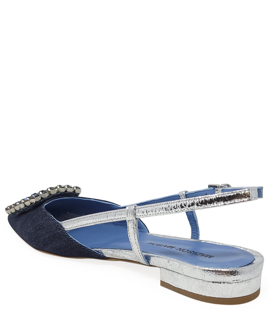 Madison Maison Denim/Silver Sling Back Flat - MADISON MAISON