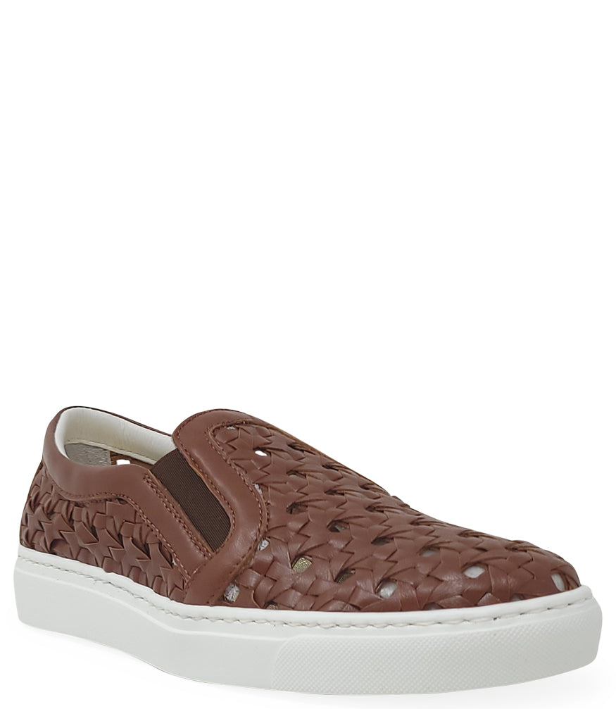 Madison Maison Tan Leather Woven Sneaker - MADISON MAISON