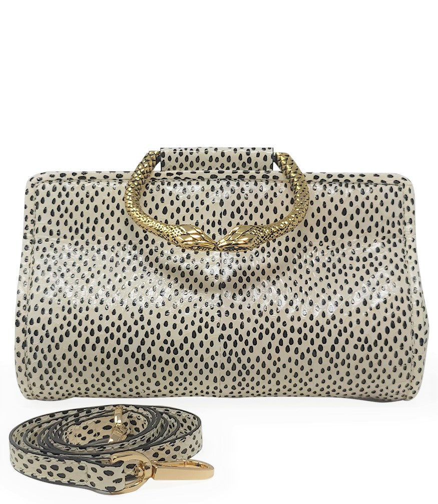 Tramontano White Leather Mini Clutch W/ Snake Handle - MADISON MAISON