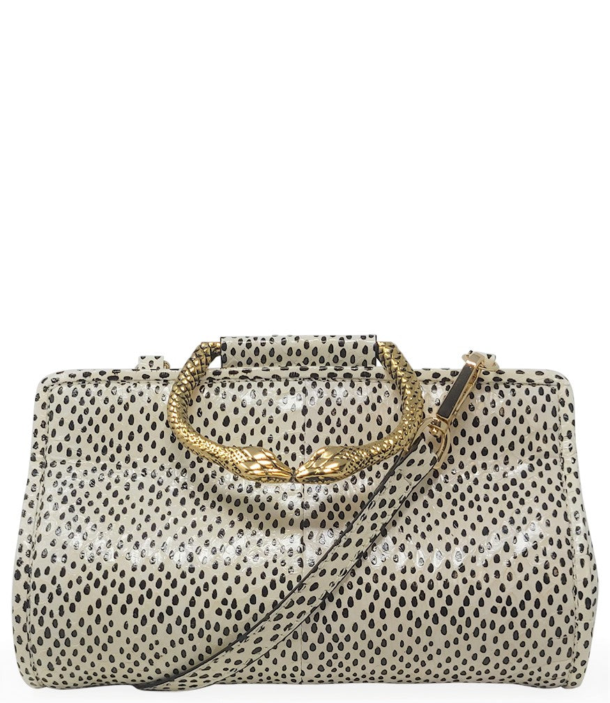 Tramontano White Leather Mini Clutch W/ Snake Handle - MADISON MAISON