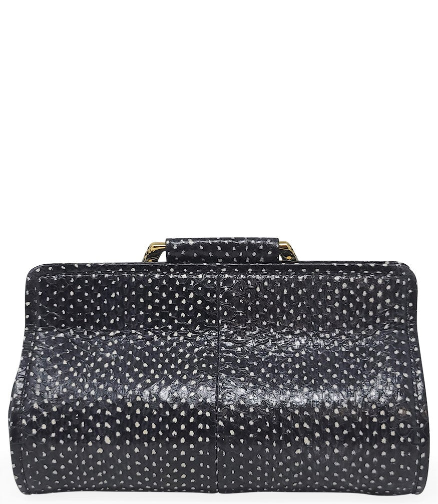 Tramontano Black Leather Mini Clutch W/ Snake Handle - MADISON MAISON