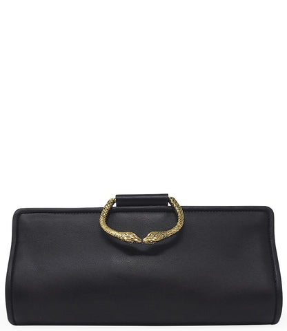 Tramontano Black Leather Large Clutch W/ Snake Handle - MADISON MAISON