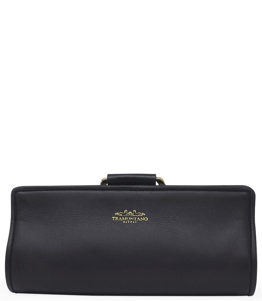 Tramontano Black Leather Large Clutch W/ Snake Handle - MADISON MAISON