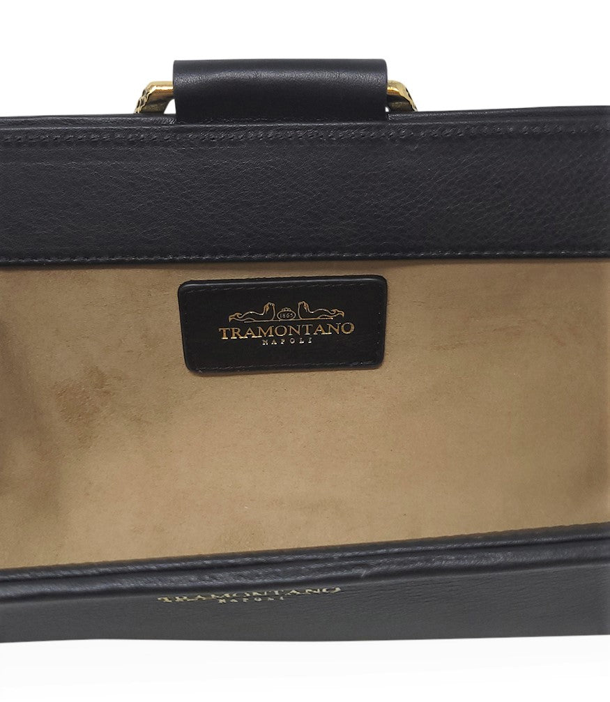 Tramontano Black Leather Large Clutch W/ Snake Handle - MADISON MAISON