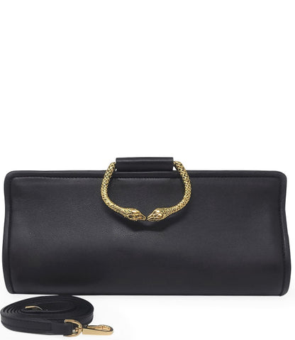 Tramontano Black Leather Large Clutch W/ Snake Handle - MADISON MAISON