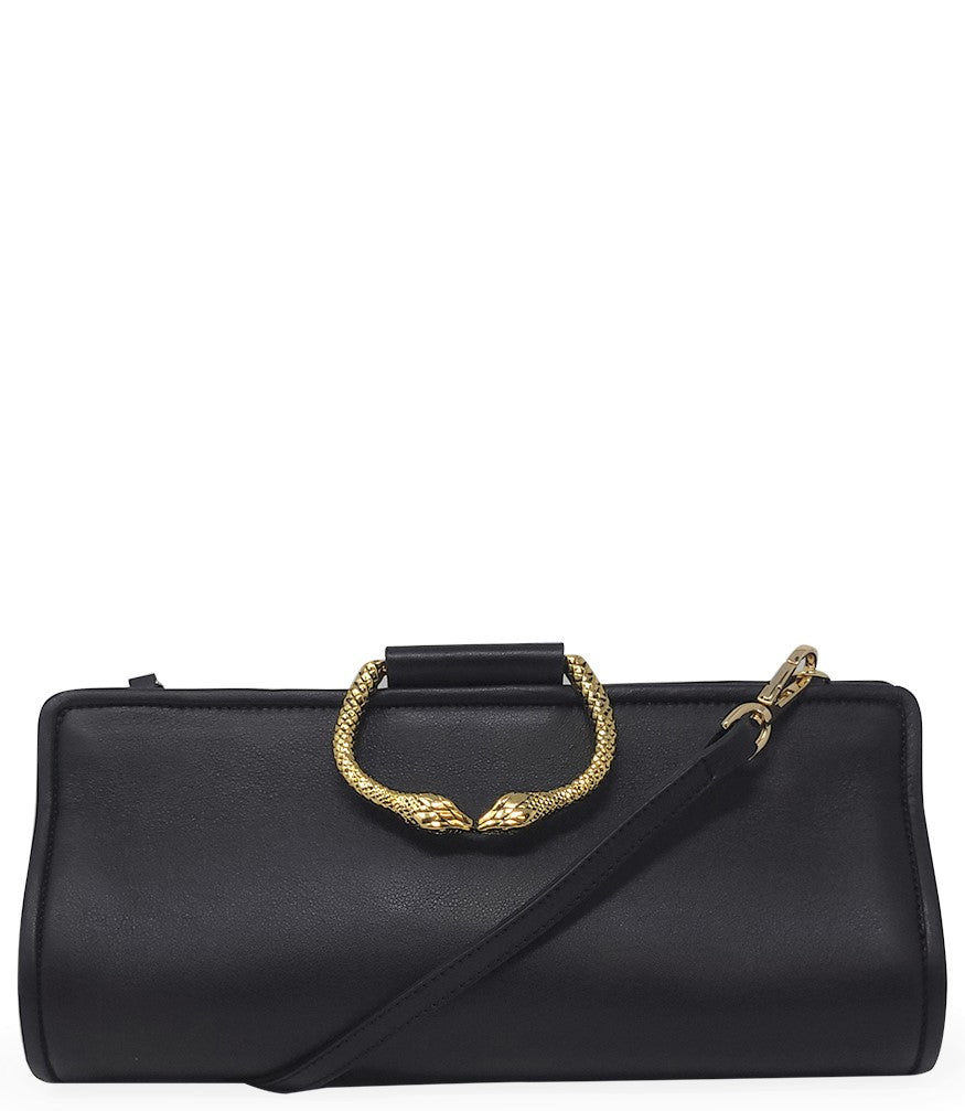 Tramontano Black Leather Large Clutch W/ Snake Handle - MADISON MAISON