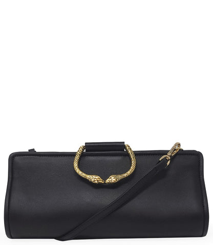 Tramontano Black Leather Large Clutch W/ Snake Handle - MADISON MAISON