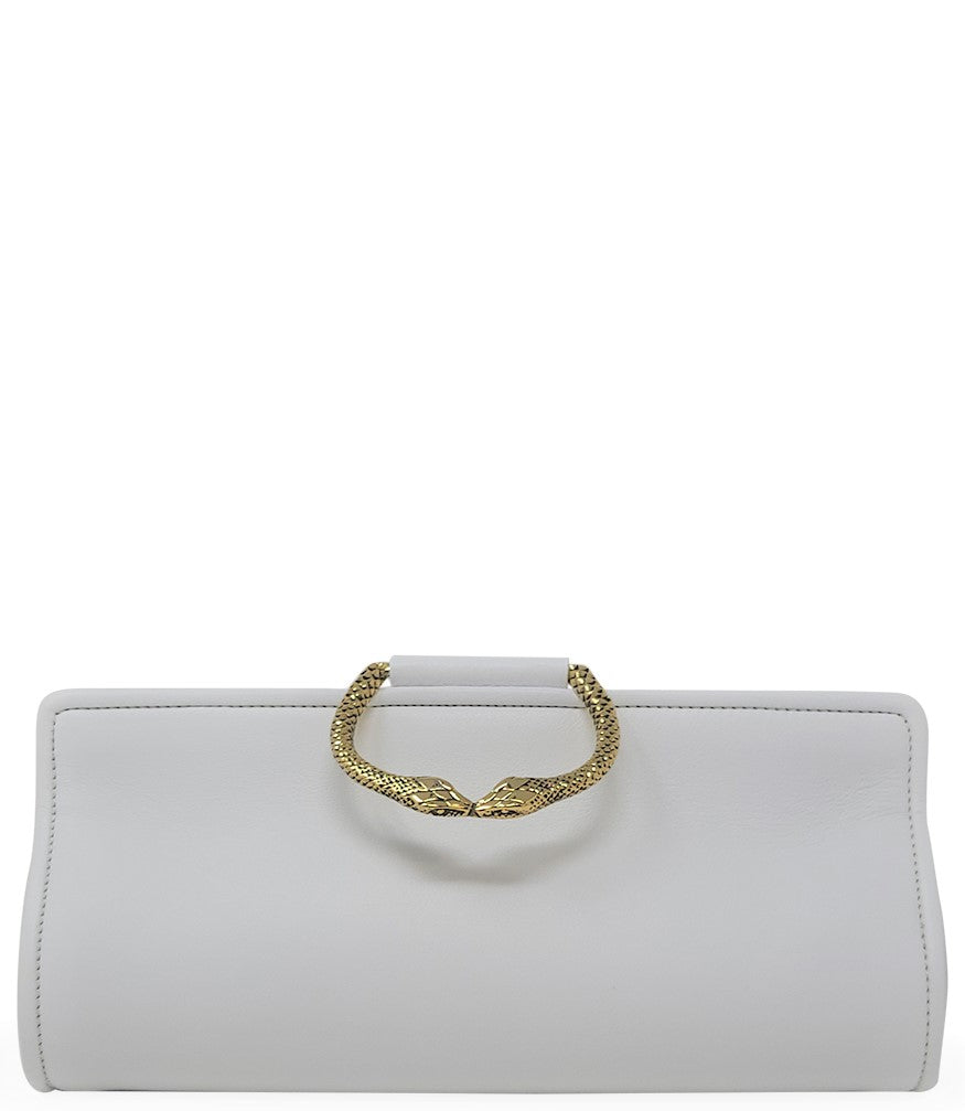 Tramontano White Leather Large Clutch W/ Snake Handle - MADISON MAISON