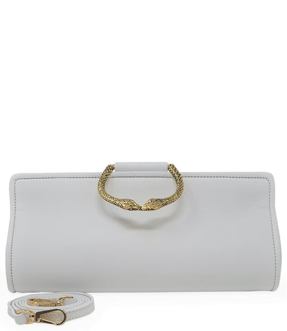 Tramontano White Leather Large Clutch W/ Snake Handle - MADISON MAISON