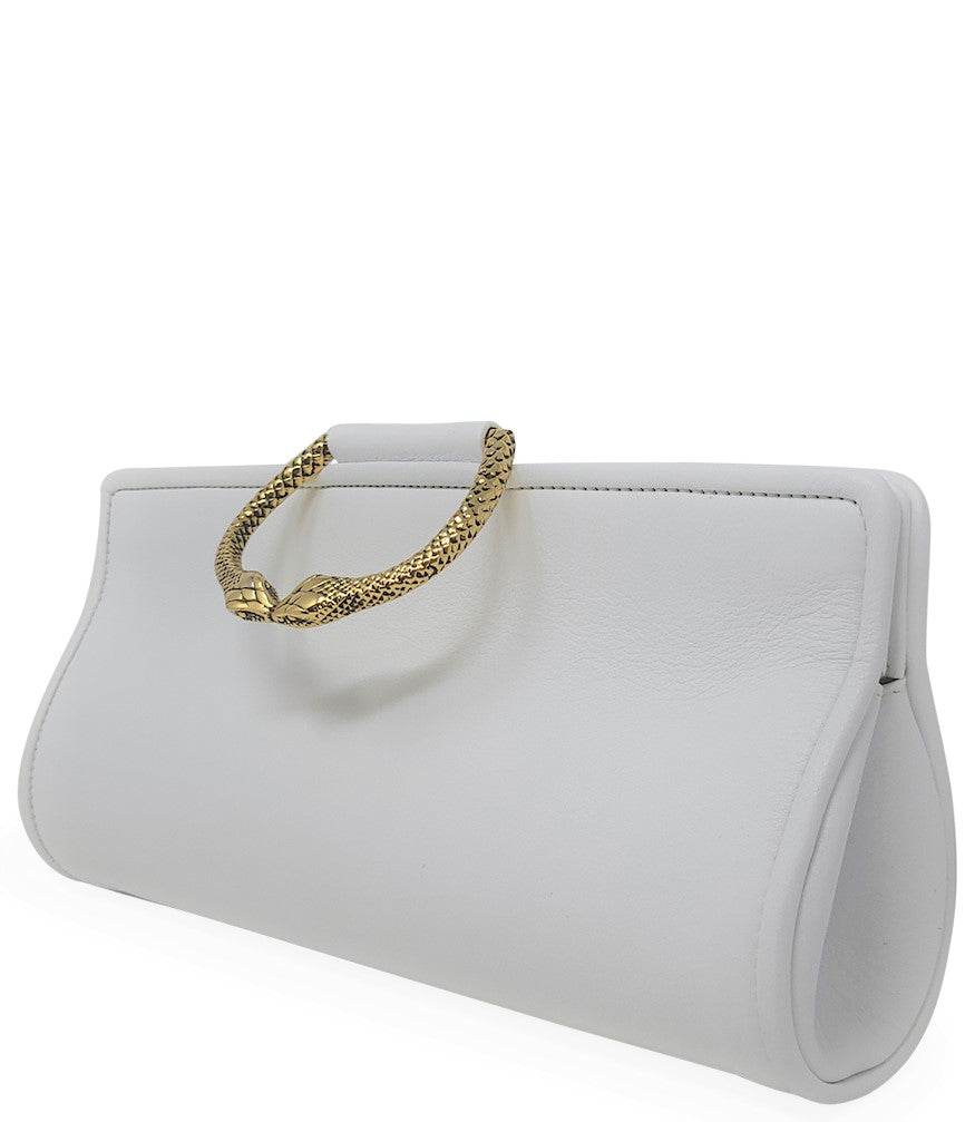 Tramontano White Leather Large Clutch W/ Snake Handle - MADISON MAISON