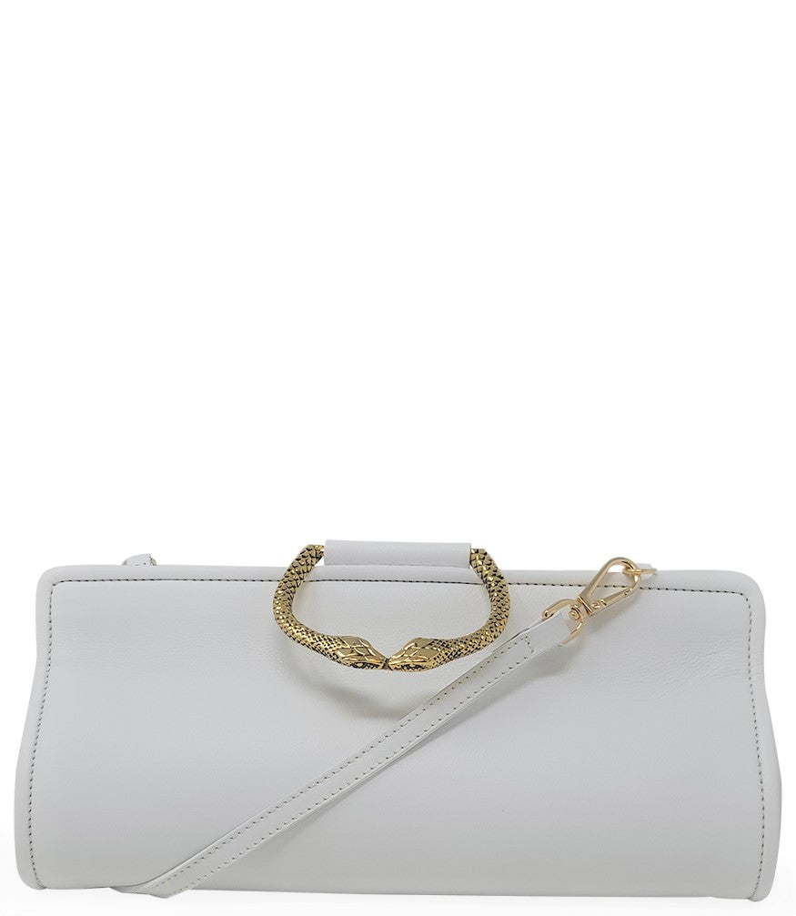 Tramontano White Leather Large Clutch W/ Snake Handle - MADISON MAISON