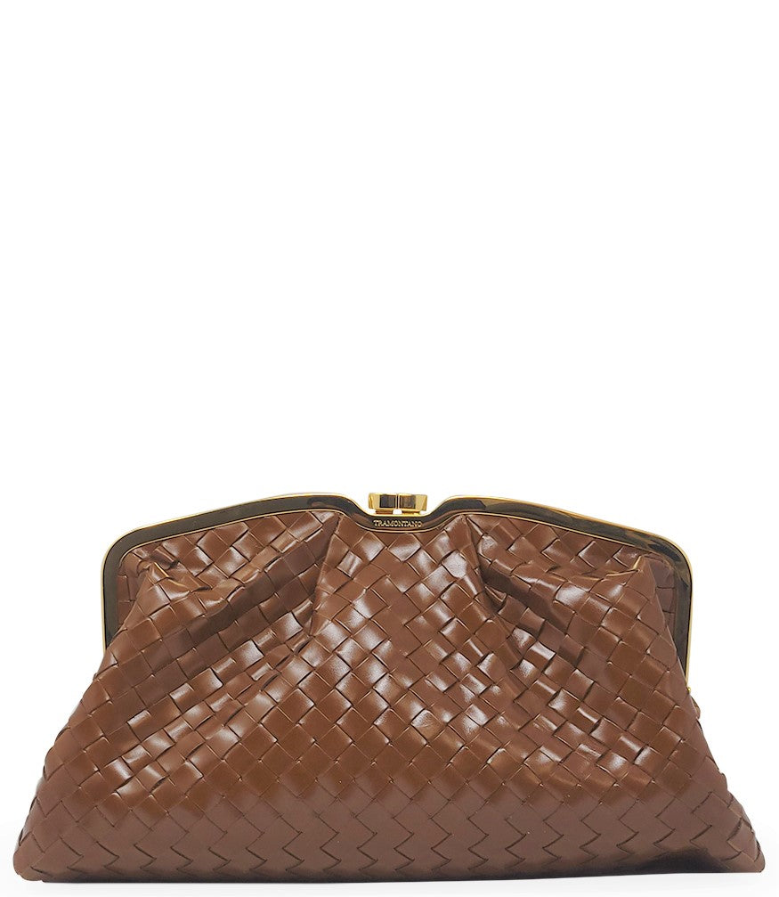 Tramontano Cognac Leather Large Woven Bag - MADISON MAISON