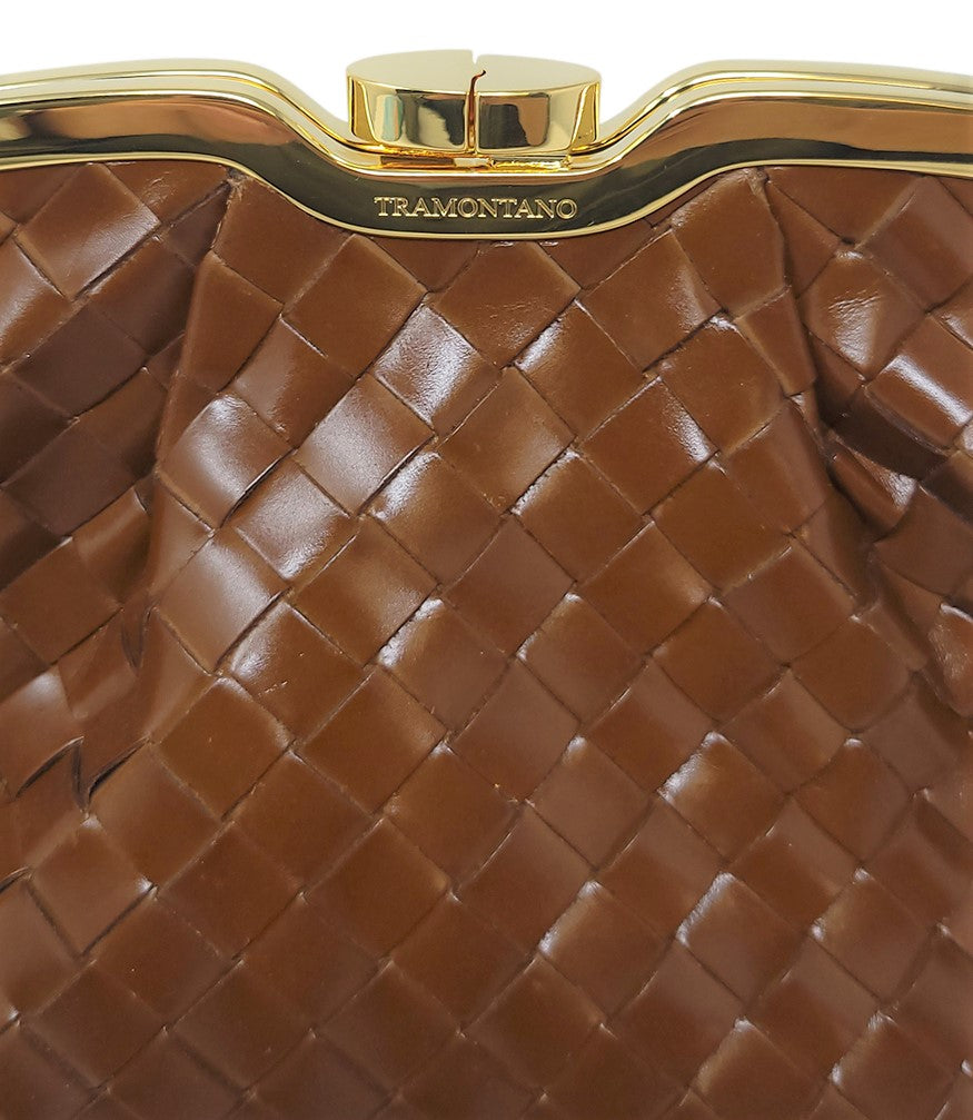 Tramontano Cognac Leather Large Woven Bag - MADISON MAISON