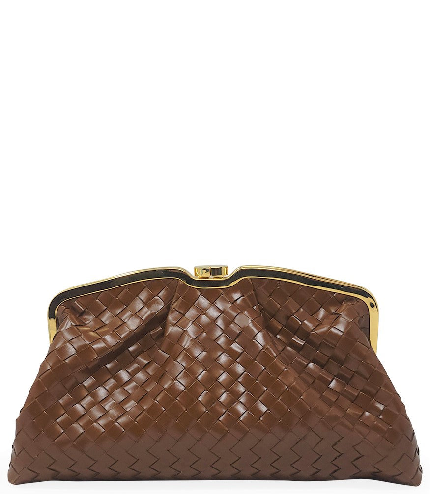 Tramontano Cognac Leather Large Woven Bag - MADISON MAISON